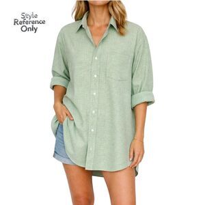 Liberty London Fabric Green Gingham Oversized Shirt Size M Relaxed Boyfriend